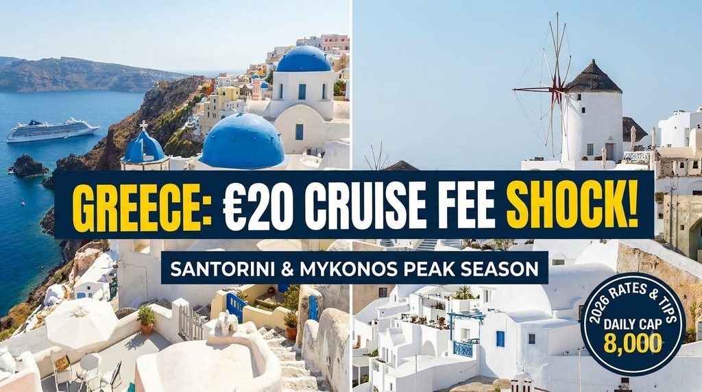 Greece charges cruise passengers €20 to disembark in Santorini and Mykonos in peak season. See rates, Santorini's 8,000-person daily cap and travel tips.